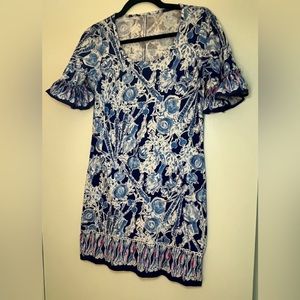 Lilly Pulitzer Women’s Jayden Mini Dress Ruffle Blue White - Small